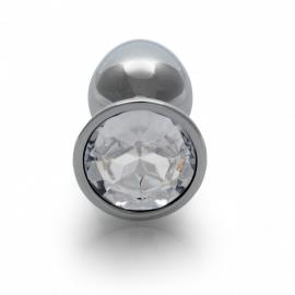 Металева анальна пробка Round Gem, розмір S колір: сріблястий/білий Ouch! (Нідерланди) - 6