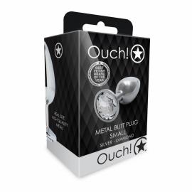 Металева анальна пробка Round Gem, розмір S колір: сріблястий/білий Ouch! (Нідерланди) - 8