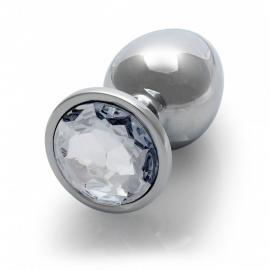 Металева анальна пробка Round Gem, розмір М колір: сріблястий/білий Ouch! (Нідерланди) - 4