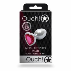 Металева анальна пробка Heart Gem, розмір S колір: сріблястий/рожевий Ouch! (Нідерланди) - 2