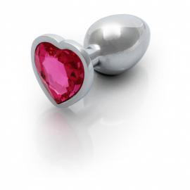 Металева анальна пробка Heart Gem, розмір M колір: сріблястий/рожевий Ouch! (Нідерланди) - 1