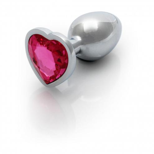 Металева анальна пробка Heart Gem, розмір M колір: сріблястий/рожевий Ouch! (Нідерланди)
