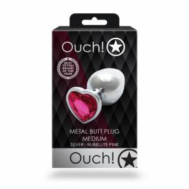 Металева анальна пробка Heart Gem, розмір M колір: сріблястий/рожевий Ouch! (Нідерланди) - 3