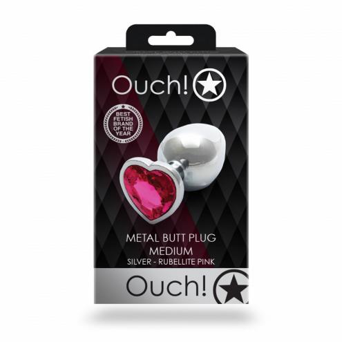 Металева анальна пробка Heart Gem, розмір M колір: сріблястий/рожевий Ouch! (Нідерланди)