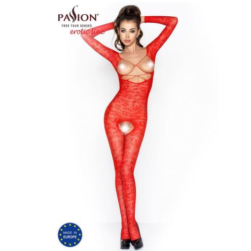 Бодістокінг Passion BS031 red, комбінезон з відкритими грудьми