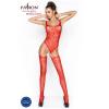 Бодістокінг Passion BS034 red, комбінезон, імітація боді та чулок