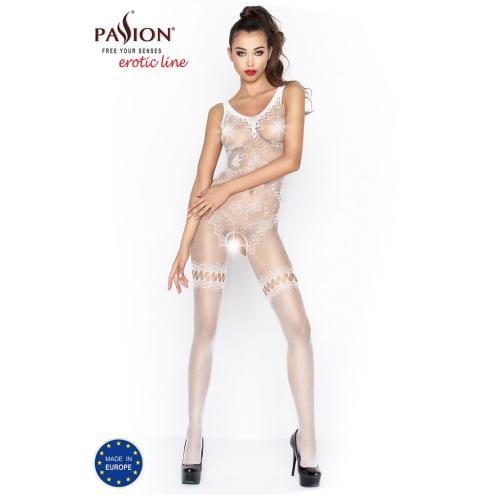 Бодістокінг Passion BS045 white, комбінезон, імітація панчох та боді