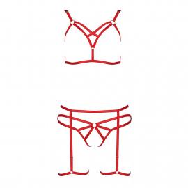 Комплект белья Passion Exclusive MAGALI SET OpenBra L/XL, red, стрэпы, лиф, трусики и пояс - 3