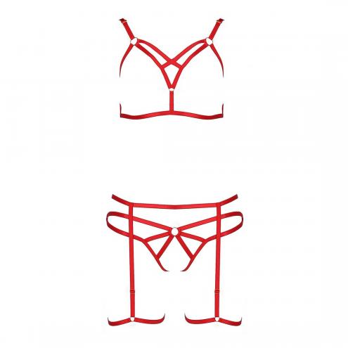 Комплект белья Passion Exclusive MAGALI SET OpenBra S/M, red, стрэпы, лиф, трусики и пояс