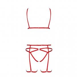 Комплект белья Passion Exclusive MAGALI SET OpenBra S/M, red, стрэпы, лиф, трусики и пояс - 5