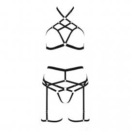 Комплект белья Passion Exclusive MORGAN SET OpenBra XXL/XXXL, black, стрэпы, трусики, лиф, пояс - 5