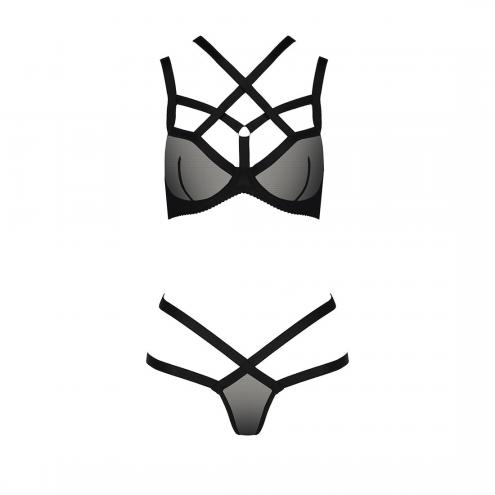 Комплект белья Passion Exclusive HAGAR SET L/XL, black, стрепы, трусики и лиф