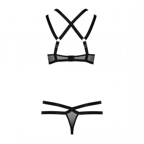 Комплект белья Passion Exclusive HAGAR SET L/XL, black, стрепы, трусики и лиф