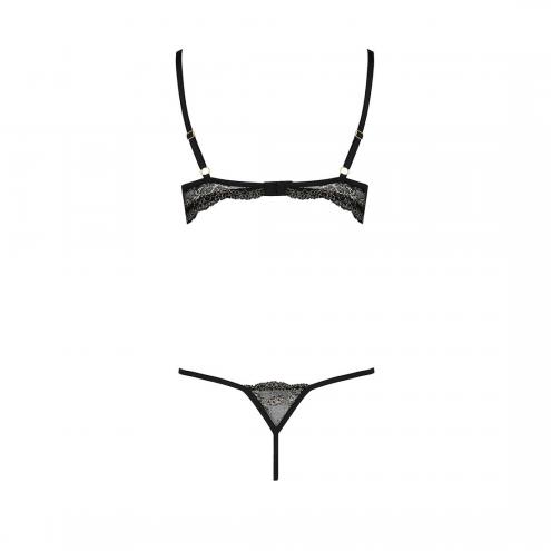 Комплект белья Passion Exclusive VALERY SET OpenBra XXL/XXXL, black, стрепы, трусики, открытый лиф