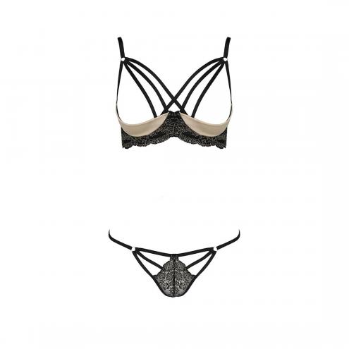 Комплект белья Passion Exclusive VALERY SET OpenBra XXL/XXXL, black, стрепы, трусики, открытый лиф