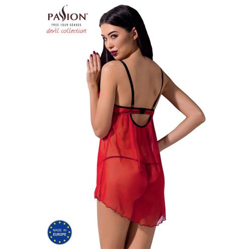 Комплект CHERRY CHEMISE red: Прозрачный пеньюар с открытой грудью и трусики, XXL/XXXL - Passion Exclusive