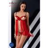 Комплект CHERRY CHEMISE red: Прозрачный пеньюар с открытой грудью и трусики, L/XL - Passion Exclusive