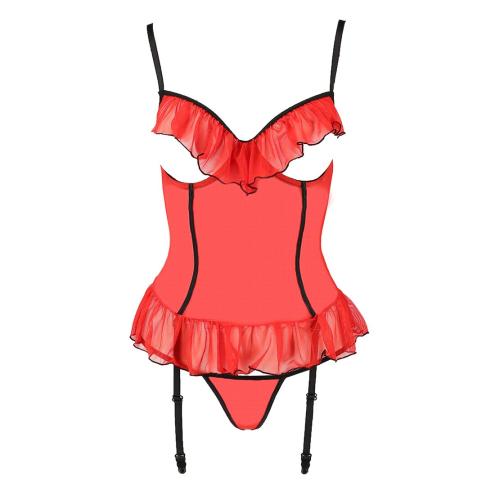 Корсет с открытой грудью CHERRY CORSET red S/M - Passion Exclusive