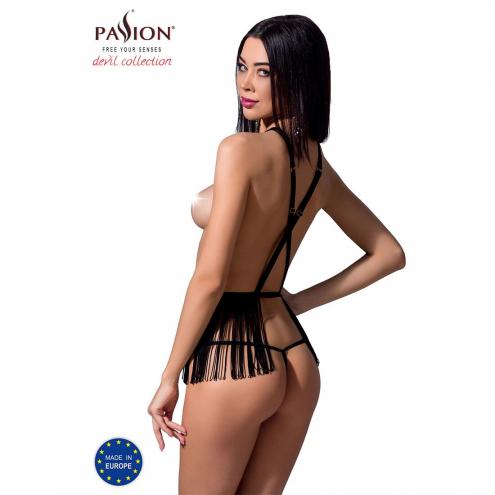 Комплект белья Passion Exclusive INDRA SET OpenBra XXL/XXXL, black, стринги, портупея с бахромой
