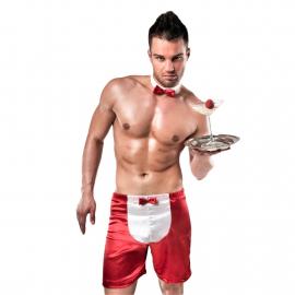 Чоловічий еротичний костюм офіціанта Passion 019 SHORT red S/M, шорти та метелик - 1