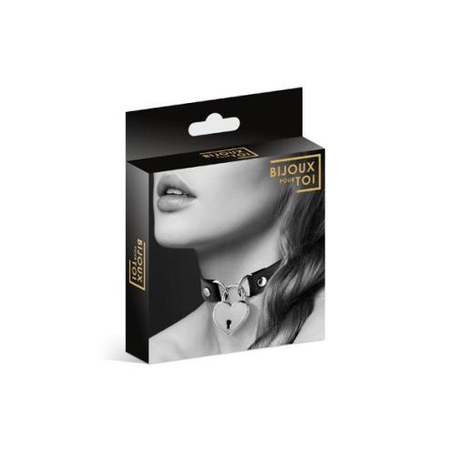 Чокер із замочком-сердечком Bijoux Pour Toi - HEART LOCK Black, екошкіра