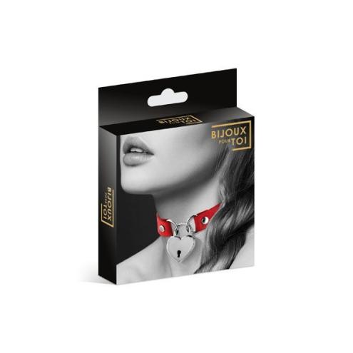 Чокер із замочком-сердечком Bijoux Pour Toi - HEART LOCK Red, екошкіра