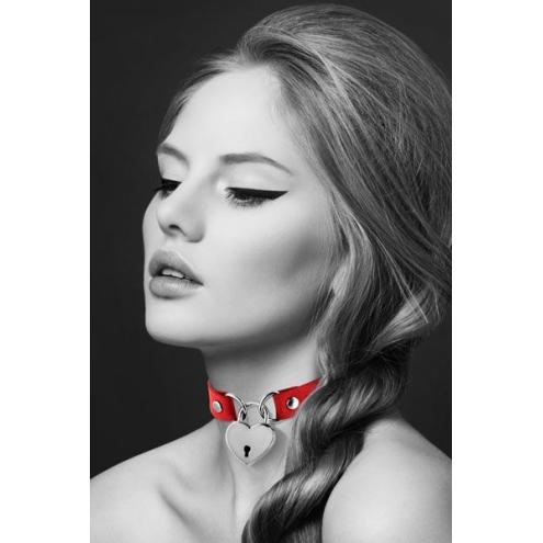 Чокер із замочком-сердечком Bijoux Pour Toi - HEART LOCK Red, екошкіра