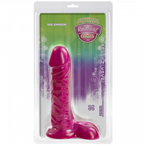 Фаллоимитатор Doc Johnson Radiant Gems 7 Inch Ballsy Fuchsia, антибактериальный ПВХ