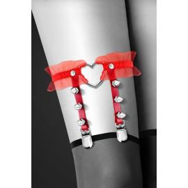 Гартер на ногу Bijoux Pour Toi - WITH HEART AND SPIKES Red, сексуальна підв'язка із серцем - 3