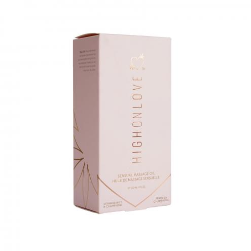 Масажна олія HighOnLove Massage Oil - Strawberry Champagne (120 мл) з олією насіння конопель
