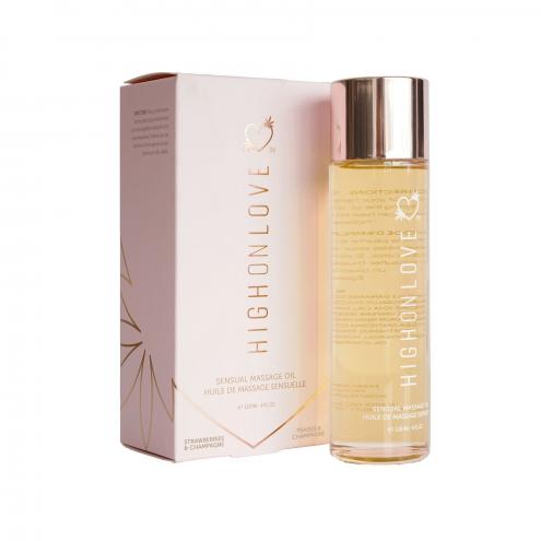 Масажна олія HighOnLove Massage Oil - Strawberry Champagne (120 мл) з олією насіння конопель