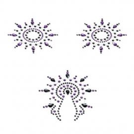 Пестіс із кристалів Petits Joujoux Gloria set of 3 - Black/Purple, прикраса на груди та вульву - 1