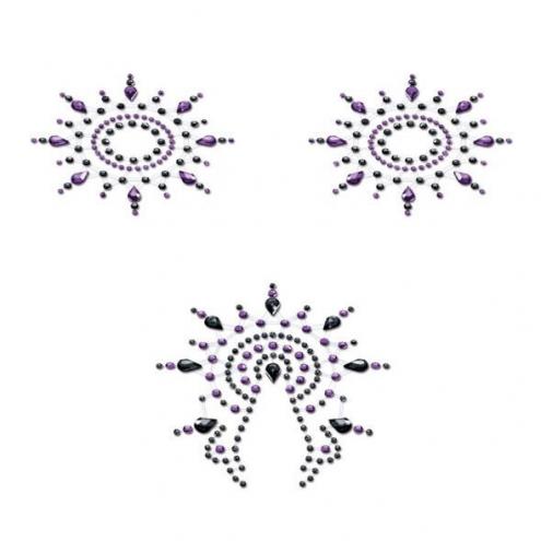 Пестіс із кристалів Petits Joujoux Gloria set of 3 - Black/Purple, прикраса на груди та вульву