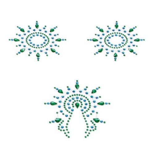 Пестіс із кристалів Petits Joujoux Gloria set of 3 - Green/Blue, прикраса на груди та вульву