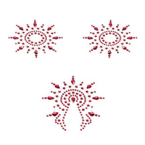 Пестіс із кристалів Petits Joujoux Gloria set of 3 - Red , прикраса на груди та вульву