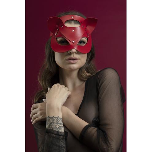 Маска кошечки Feral Feelings - Catwoman Mask, натуральна шкіра, червона