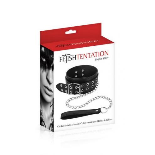 Нашийник широкий з повідцем Fetish Tentation Eyalets and Leash