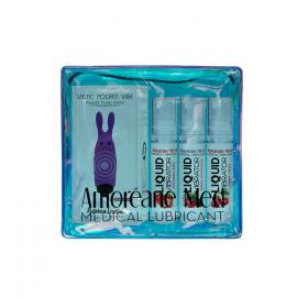 Набор из 3-х вкусов стимулирующего лубриканта Amoreane Med (3х10мл) и вибропули Adrien Lastic Purple - 2
