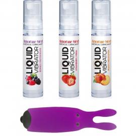 Набор из 3-х вкусов стимулирующего лубриканта Amoreane Med (3х10мл) и вибропули Adrien Lastic Purple - 1