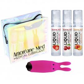 Набор из 3-х вкусов стимулирующего лубриканта Amoreane Med (3х10мл) и вибропули Adrien Lastic Pink - 3