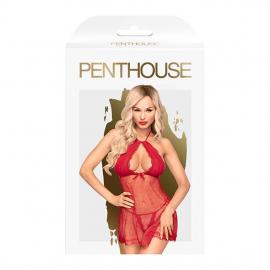Комплект сорочка в стилі 60-х та трусики з доступом Penthouse - Libido Boost Red M/L - 4