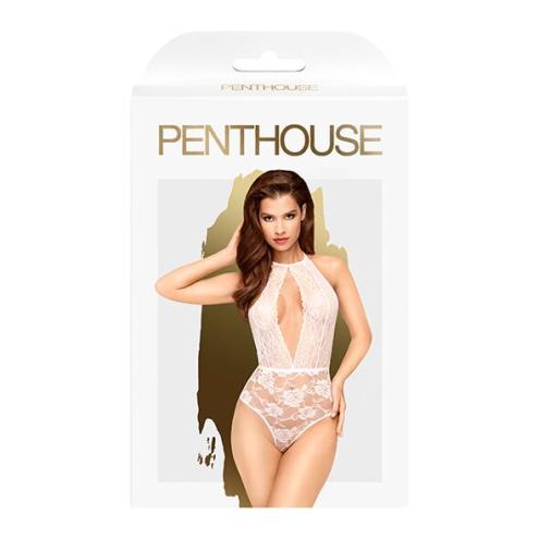 Боди с глубоким декольте и высокими трусиками Penthouse - Toxic Powder White M/L