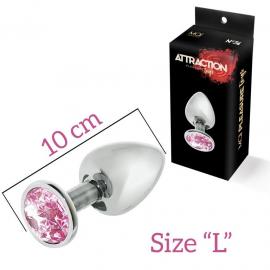 Металева анальна пробка з рожевим кристалом MAI Attraction Toys №74, L - 2