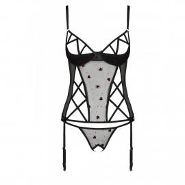 Корсет із підв'язками + стрінги LOVELIA CORSET black L/XL - Passion - 4