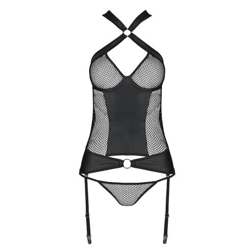 Сітчастий комплект корсет із халтером Amanda Corset black L/XL - Passion