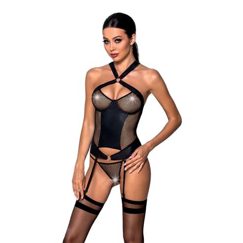 Сітчастий комплект корсет із халтером Amanda Corset black L/XL - Passion