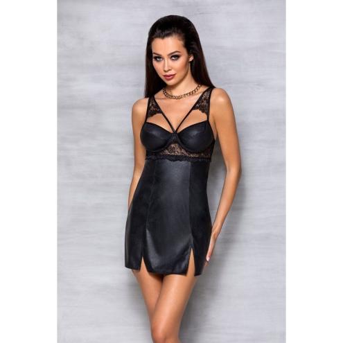 Бебі-дол з еко-шкіри та мережива Loona Chemise black S/M - Passion