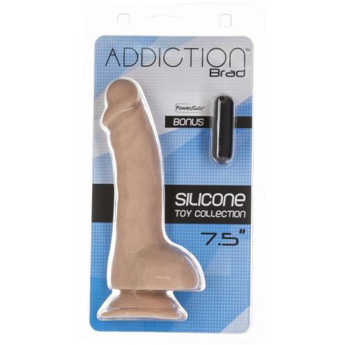 Изогнутый фаллоимитатор на присоске ADDICTION — BRAD 7,5″ Dildo With Balls, Beige