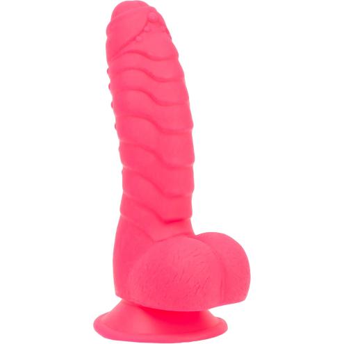 Ребристый фаллоимитатор на присоске ADDICTION — Tom 7″ Dildo With Balls — Pink