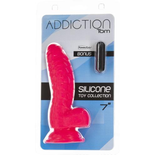 Ребристый фаллоимитатор на присоске ADDICTION — Tom 7″ Dildo With Balls — Pink